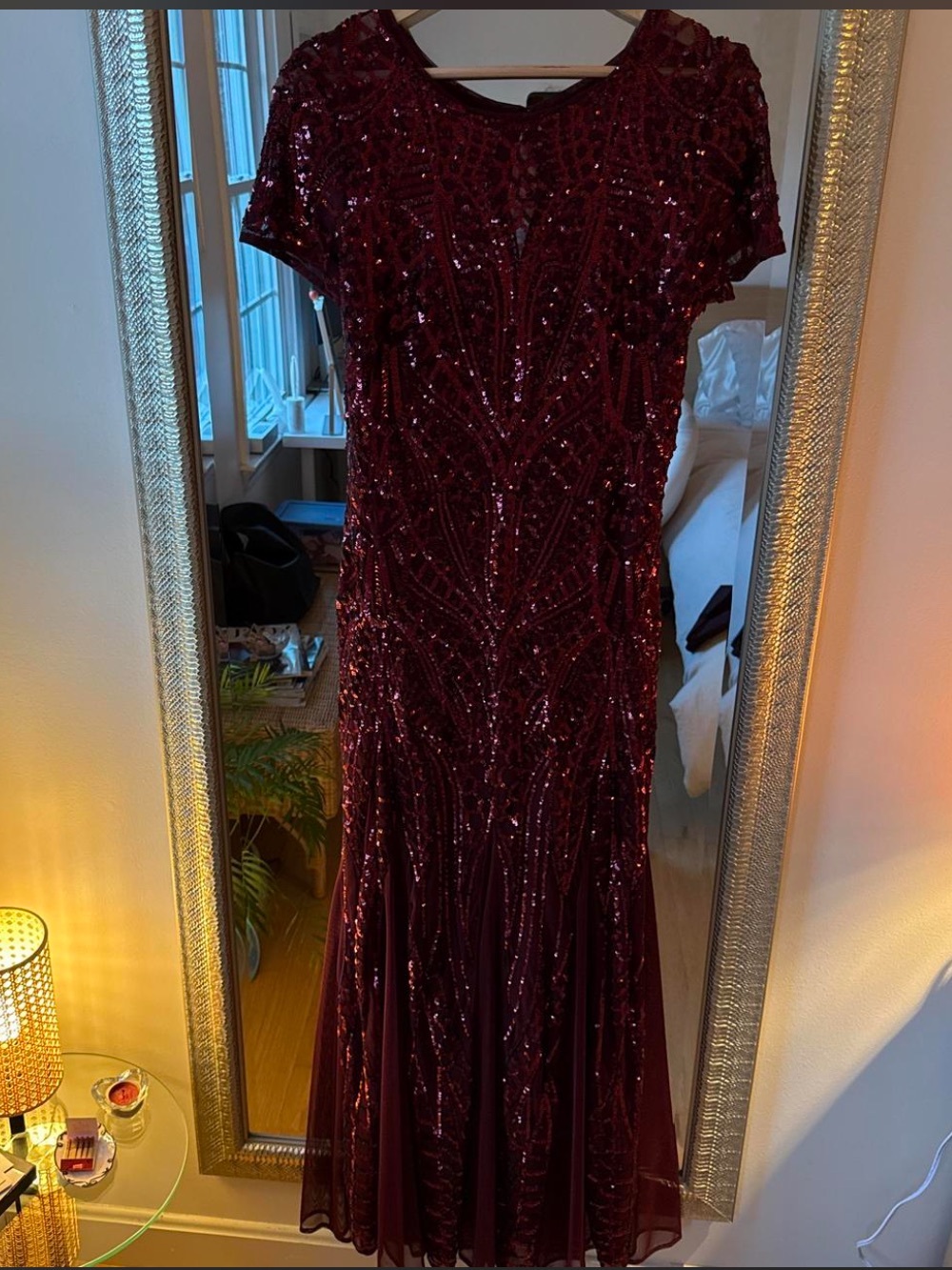 R&M Richards Burgundy Sequin Maxi Dress